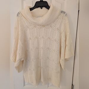 Christopher and banks, cream, woven, short sleeve sweater with turtleneck, lrg
